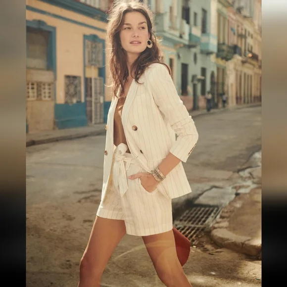 Sezane Christine Striped Ecru/Cafe Jacket - Picture 2 of 4